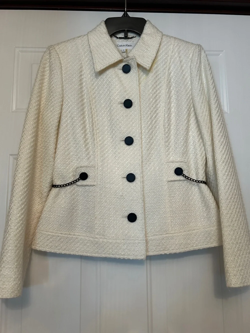 Calvin Klein Tweed Blazer Sz 4 Ivory Tailored Career Lined Professional